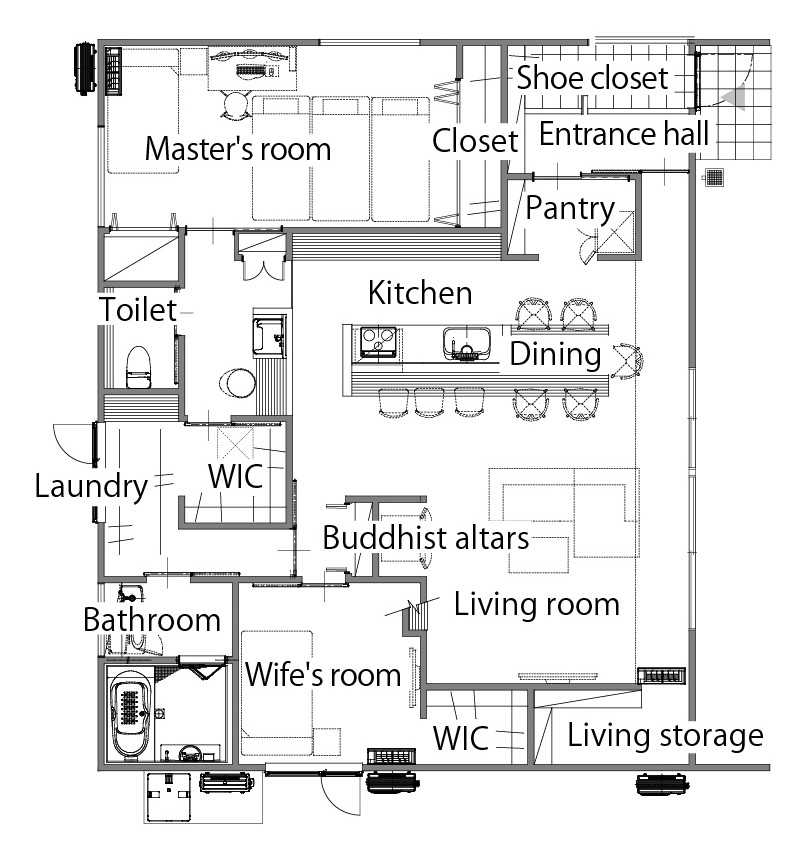 余白を楽しむ平屋の家 の間取り